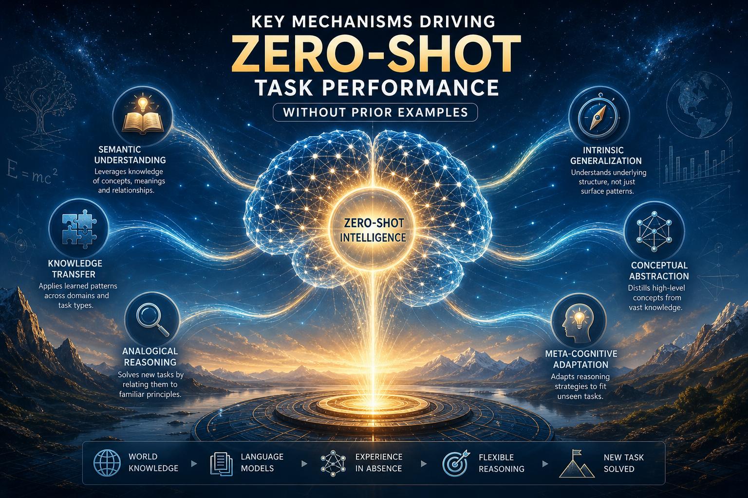 Key Mechanisms Driving Zero-Shot Task Performance Without Prior Examples