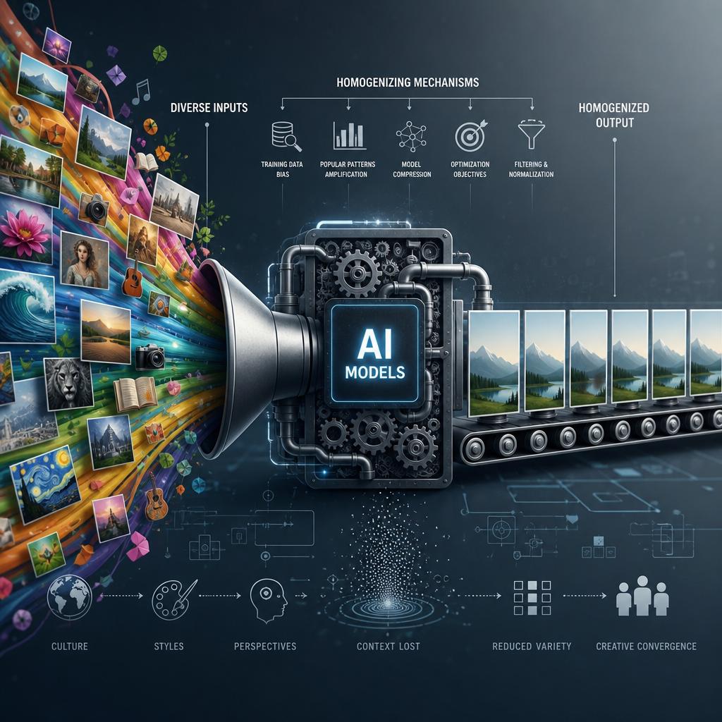 Mechanisms Behind Style and Content Homogenization in AI-Generated Works