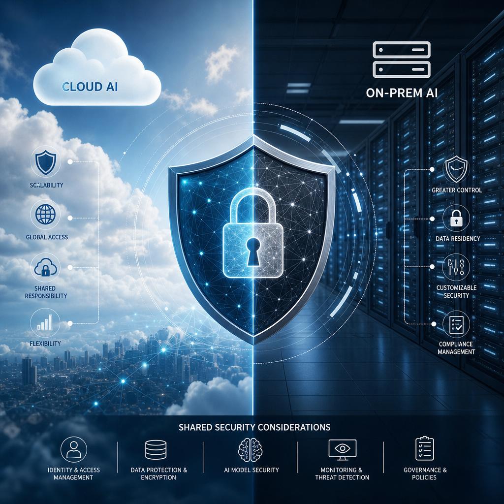 Comprehensive Security Considerations in Cloud Versus On-Prem AI Environments