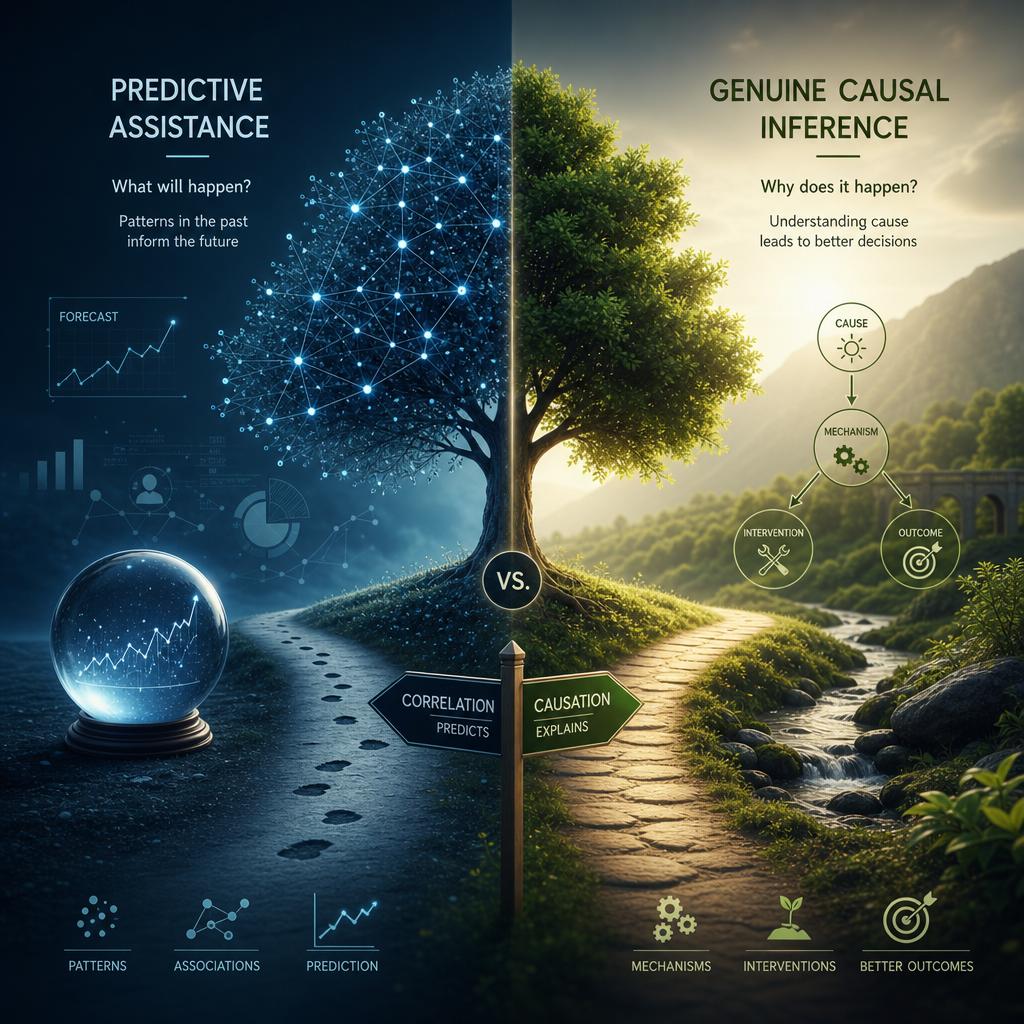 Distinguishing Between Predictive Assistance and Genuine Causal Inference in AI Models