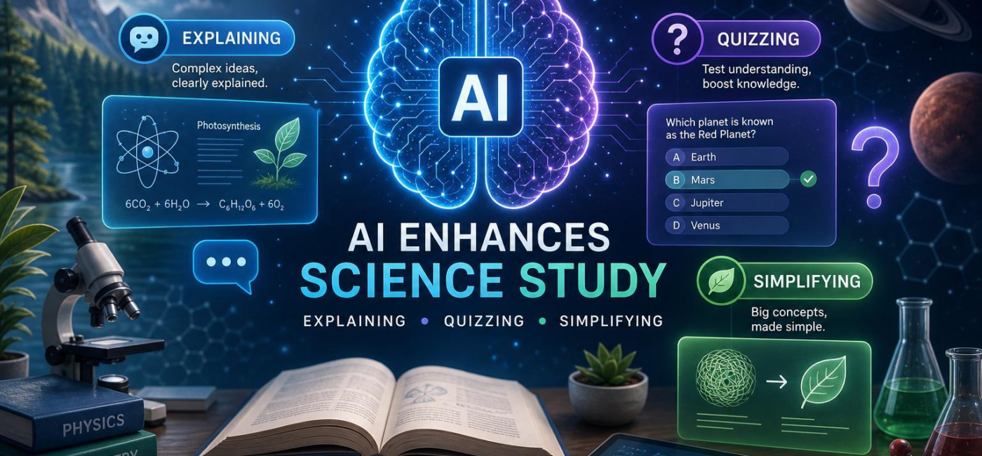 How AI Enhances Science Study: Explaining, Quizzing, Simplifying